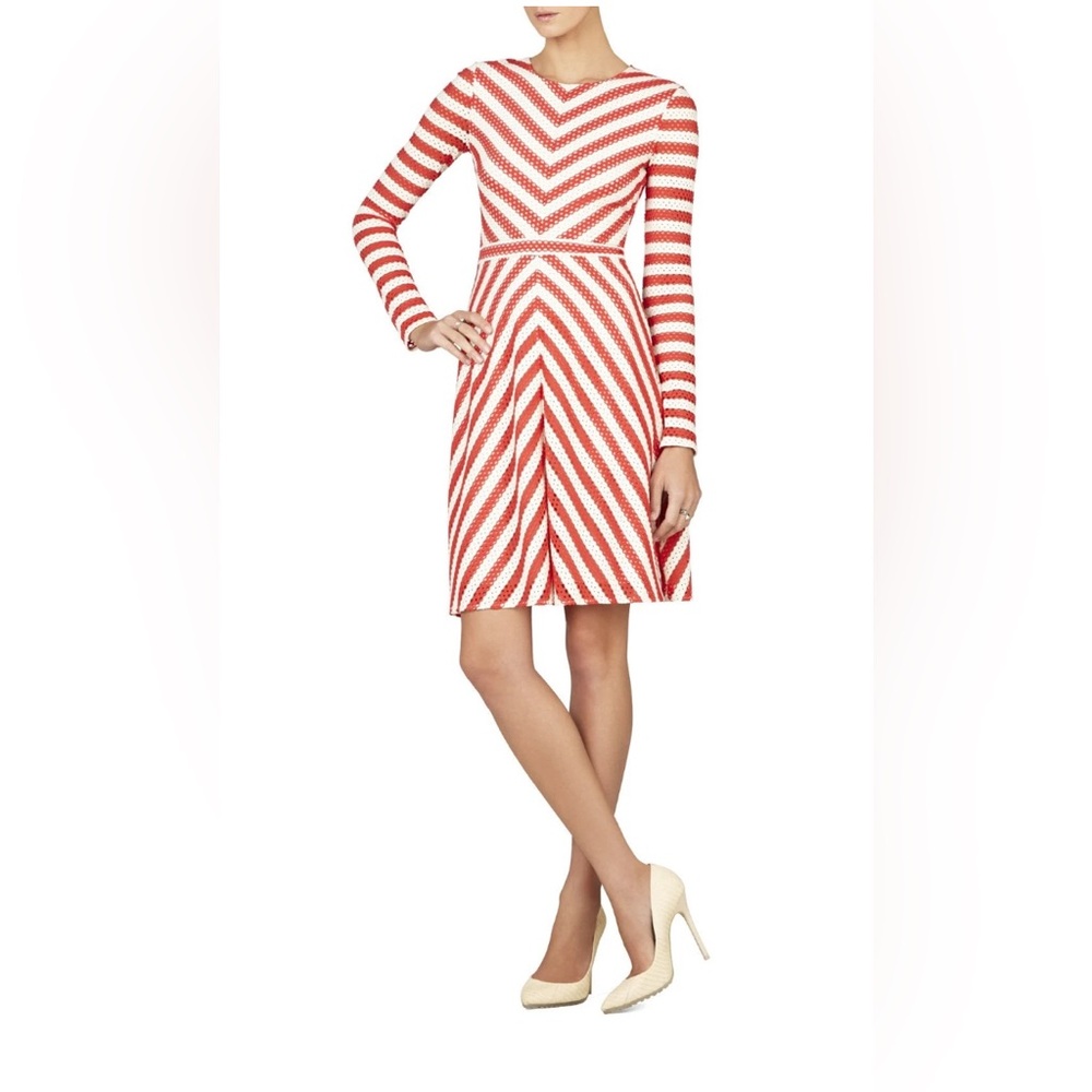 BCBGMaxAzria Kristina Red and Tan Patterned A-line dress size M